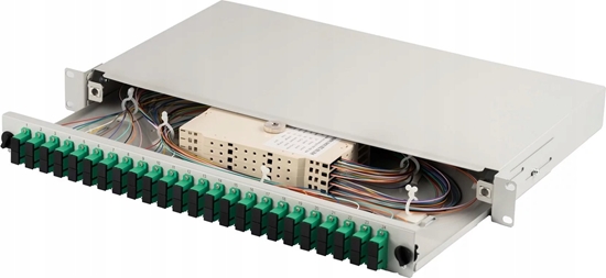 Picture of Panel krosowy FO z wyposaeniem 19'' 1U, 24x SC APC dx, OS2, pigtaile, adaptery, tacki, szary