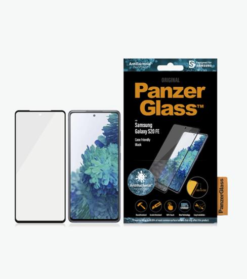 Picture of PanzerGlass | Samsung | Galaxy S20 FE CF | Glass | Black | Works with face recognition and is compatible with the in-screen fingerprint reader; Case Friendly | Clear Screen Protector