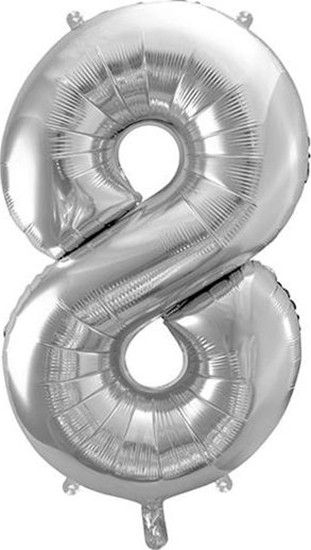Изображение Party Deco Balon foliowy Cyfra "8", 86cm, srebrny uniwersalny