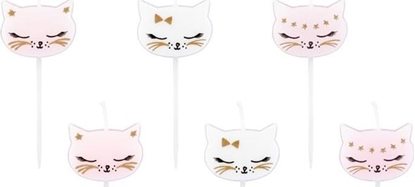 Picture of Party Deco wieczki urodzinowe Kotek, róowo-biae, mix, 6 szt. uniwersalny