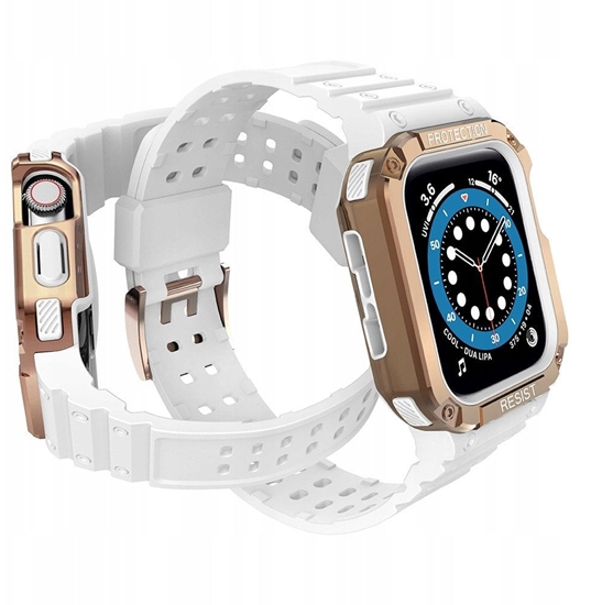 Picture of Pasek z etui ochronnym Protect Strap Band do Apple Watch 38 / 40 / 41 mm opaska obudowa pancerna - biay, róowe zoto