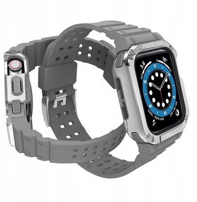 Изображение Pasek z etui ochronnym Protect Strap Band do Apple Watch 38 / 40 / 41 mm opaska obudowa pancerna - szary, srebrny