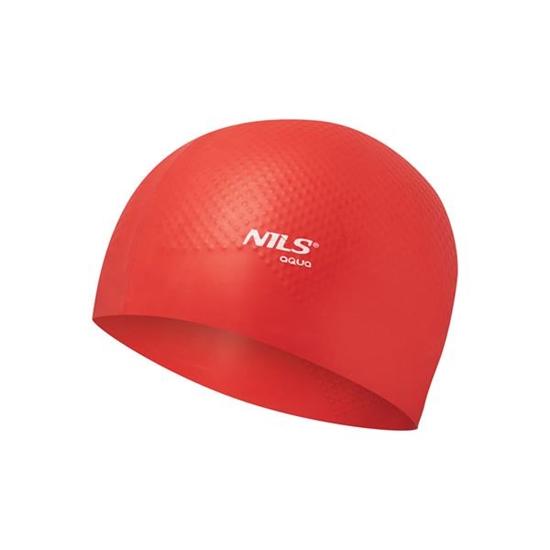 Picture of PELDCEPURE NQC SOLID COLOR RED SILICONE SWIMMING CAP DOTS NILS AQUA