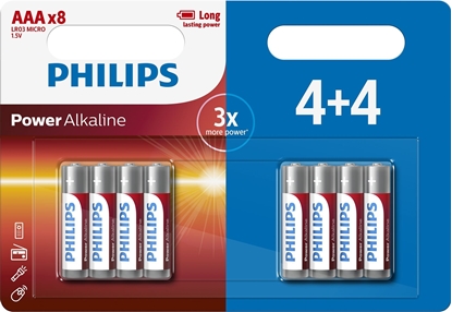 Изображение Philips Philips Power Alkaline Battery LR03P8BP/10, Rechargeable battery, AAA, Alkaline, 1.5 V, 5 year(s), Cd (cadmium), Hg (mercury), Pb (lead)