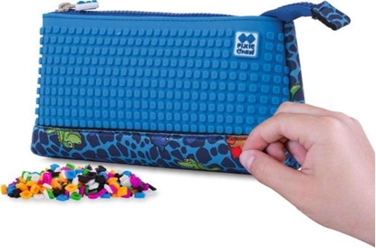 Изображение Piórnik PIXIE Neoprenowy Piórnik na Suwak, Kosmetyczka, Saszetka, PIXIE CREW, Dinozaury, Niebieski Panel