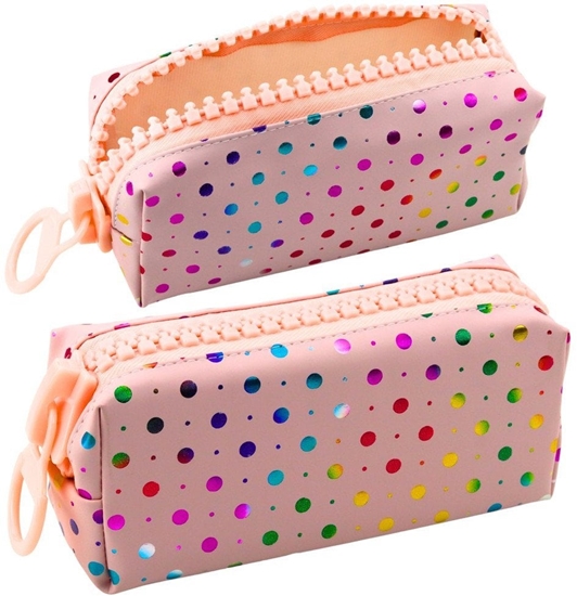 Picture of Piórnik Szkolny Organizer W Kolorowe Kropki Duy Suwak Róowy 21x8cm LEAN Toys