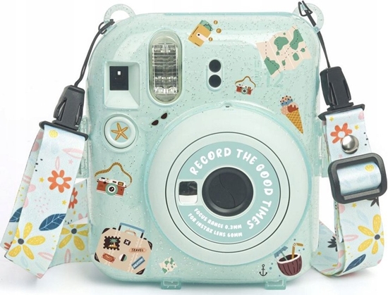 Picture of Pokrowiec LoveInstant Futera Etui Pokrowiec Case do FujiFilm Fuji INSTAX Mini 12 + Naklejki i Kiesze na Zdjcia / Wakacyjny czas / Zielony Brokat