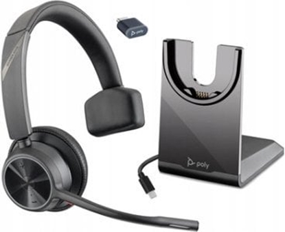 Picture of Poly Voyager 4310 Mono Wireless Headset, Bluetooth, BT700 USB-C Adapter, Charging Stand, Black