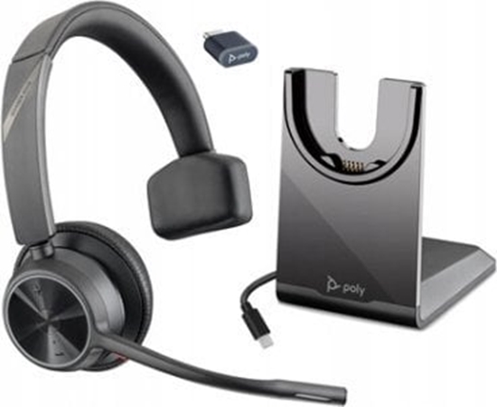 Picture of Poly Voyager 4310 Mono Wireless Headset, Bluetooth, BT700 USB-C Adapter, Charging Stand, Black