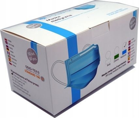 Picture of Polmask Maseczka ochronna jednorazowego uytku 3-warstwowa Niebieska 50 sztuk
