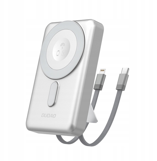 Picture of Powerbank Dudao K29 10000mAh PD 20W z MagSafe z metalow obudow, podstawk i wbudowanymi kablami USB-C/Lightning - srebrny