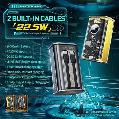 Picture of Powerbank Wekome WEKOME WP-345 Vanguard Series - Power bank 10000 mAh Fast Charging z wbudowanym kablem USB-C & Lightning PD 20W + QC 22.5W (óty)