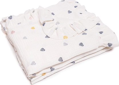 Attēls no PULP BAMBOO Kocyk Mulinowy 90x100 cm Serduszka Kolorowe z falbankami