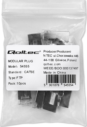 Изображение Qoltec Wtyk zcze modularne RJ45 | CAT5e | FTP | Pozacane styki | 10 sztuk