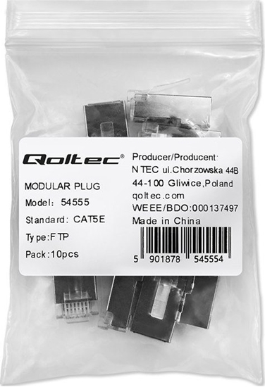 Picture of Qoltec Wtyk zcze modularne RJ45 | CAT5e | FTP | Pozacane styki | 10 sztuk