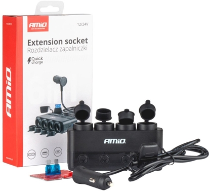 Attēls no Rozdzielacz rozganik gniazda zapalniczki pd30w qc3.0 12/24v max 216w amio-04175