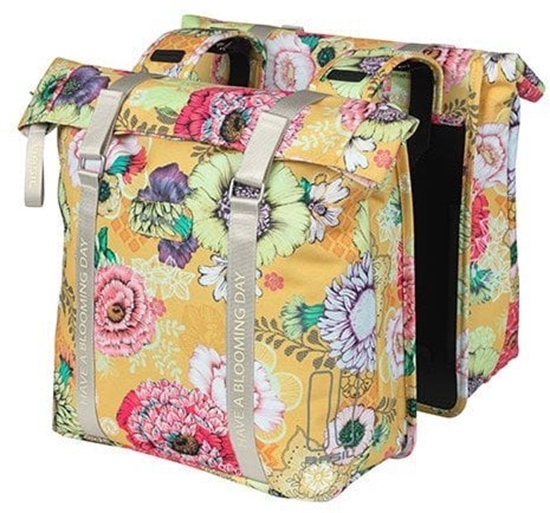 Picture of Sakwa podwójna na baganik BASIL BLOOM FIELD DOUBLE PANNIER BAG 28-35L, Universal Bridge System, honey yellow (NEW)