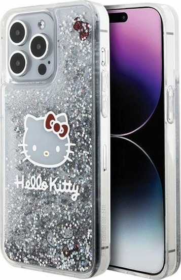Изображение Sourcing Hello Kitty HKHCP15XLIKHET iPhone 15 Pro Max 6.7" silver/silver hardcase Liquid Glitter Charms Kitty Head