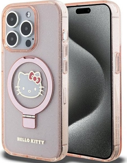 Picture of Sourcing Hello Kitty HKHMP15LHRSGEP iPhone 15 Pro 6.1" pink/pink hardcase Ring Stand Glitter Electrop Logo MagSafe