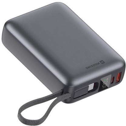 Attēls no Swissten Power Bank 20000 mAh 45W with Built-In USB-C Cable