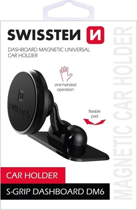 Изображение Swissten Uchwyt magnetyczny do telefonu lub GPS Swissten do samochodu, S-Grip Dashboard DM6, czarny, metal, z klejem, czarna, telefon