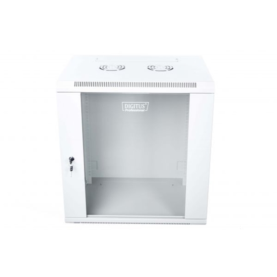 Изображение Szafa wisząca jednosekcyjna 19 12U 635/600/450mm, drzwi szklane, szara (RAL 7035), zmontowana