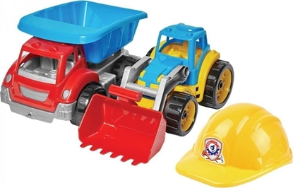Attēls no Technok Zestaw pojazdów budowlanych koparka wywrotka + kask Maluch Budowlaniec 1 w siatce TechnoK 3954 p3