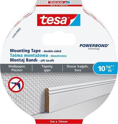 Picture of Tesa assembly line, 5m x 19mm, for wallpaper and plaster, up to 10kg/m, white