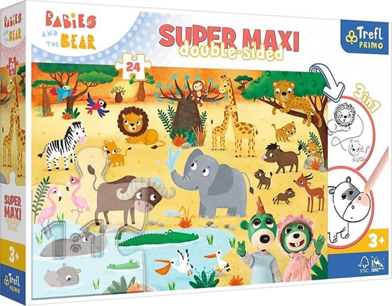 Picture of Trefl Dwustronne Puzzle 24 elementy Super Maxi Bobaski na safari 3w1