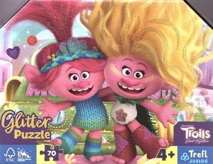 Attēls no Trefl Puzzle 70el glitter w kuferku Brokatowe Trolle. Trolls 3 53021