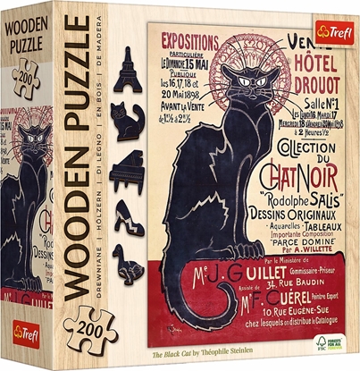 Изображение Trefl Puzzle drewniane 200 elementów Czarny Kot Theophile Alexandre Steinlen