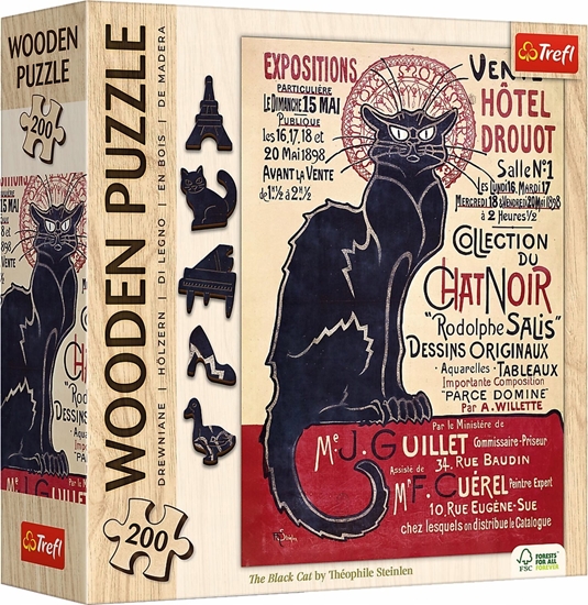 Изображение Trefl Puzzle drewniane 200 elementów Czarny Kot Theophile Alexandre Steinlen