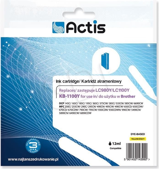 Picture of Tusz Actis Tusz ACTIS KB-1100Y (zamiennik Brother LC1100Y/980Y Standard 19 ml óty)
