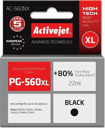 Attēls no Tusz Activejet Activejet AC-560NX Tusz (zamiennik Canon PG-560XL; Supreme; 22 ml; czarny)