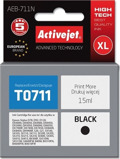 Изображение Tusz Activejet Tusz AEB-711N (zamiennik Epson T0711, T0891, T1001; Supreme; 15 ml; czarny)