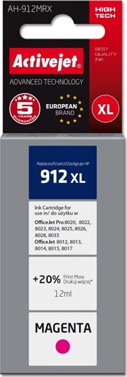 Picture of Tusz Activejet Tusz Activejet AH-912MRX (zamiennik HP 912XL 3YL82AE; Premium; 990 stron; czerwony)
