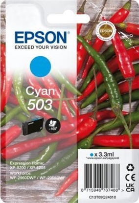 Attēls no Tusz Epson Epson 503 Singlepack - 3.3 ml - Cyan - original - Blister mit RF- / akustischem Alarmsignal - Tintenpatrone - fur Expression Home XP-5200, XP-5205, WorkForce WF-2960DWF, WF-2965DWF