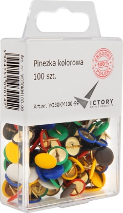 Attēls no Victory Office Product PINEZKI VICTORY OFFICE MIX KOLORÓW 100 SZT. POJEMNIK PLASTIKOWY ZAWIESZANY