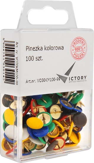 Изображение Victory Office Product PINEZKI VICTORY OFFICE MIX KOLORÓW 100 SZT. POJEMNIK PLASTIKOWY ZAWIESZANY
