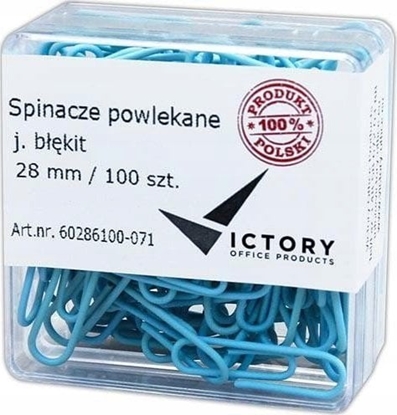 Picture of Victory Office Product SPINACZE BIUROWE VICTORY OFFICE 28MM 100 SZT. OKRGE PASTELOWE JASNONIEBIESKIE POJEMNIK PLASTIKOWY