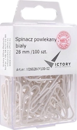 Picture of Victory Office Product SPINACZE BIUROWE VICTORY OFFICE 28MM 100 SZT. OKRGE POWLEKANE BIAE POJEMNIK PLASTIKOWY ZAWIESZANY