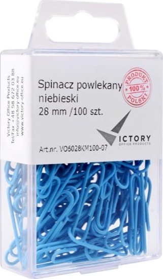 Picture of Victory Office Product SPINACZE BIUROWE VICTORY OFFICE 28MM 100 SZT. OKRGE POWLEKANE NIEBIESKIE POJEMNIK PLASTIKOWY ZAWIESZANY