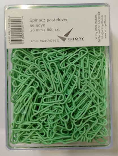 Picture of Victory Office Product Spinacze okrge 28mm VICTORY OFFICE PRODUCTS 6028KP800-151 pastelowe seledynowe metalowepowlekane w pojemniku plastikowym 800szt