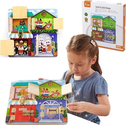 Picture of Viga Montessori Drewniana Tablica Manipulacyjna Zamek i Zatrzask Dom