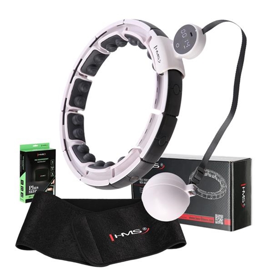 Picture of Vingrošanas rinķis ar atsvaru un skaitītāju SET HULA HOOP MAGNETIC WHITE HHM16 WITH WEIGHT + COUNTER HMS + WAIST SUPPORT BR163 BLACK PLUZ SIZE