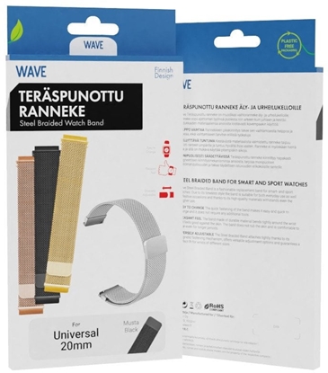Attēls no Wave steel braided strap 20mm, for smart and sports watches, black