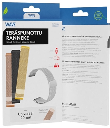 Picture of Wave steel braided strap 20mm, for smartwatches and sports watches, rose gold