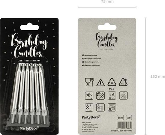 Picture of wieczki urodzinowe, srebrne metalizowane, 6 cm, 6 szt. uniwersalny