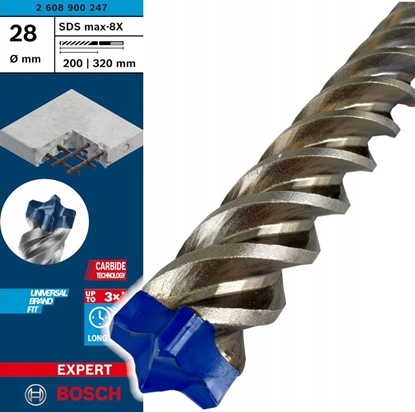 Изображение Wierto Bosch Bosch hammer drill bit SDS max-8X 28x200x320mm - 2608900247 EXPERT RANGE