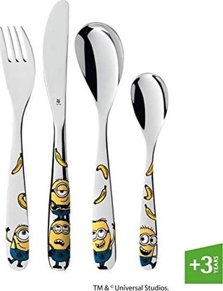 Изображение WMF Sztuce dziecice WMF Minions, sztuki 4, od 3 lat, polerowana stal nierdzewna Cromargan, mona my w zmywarce, kolor i ywno